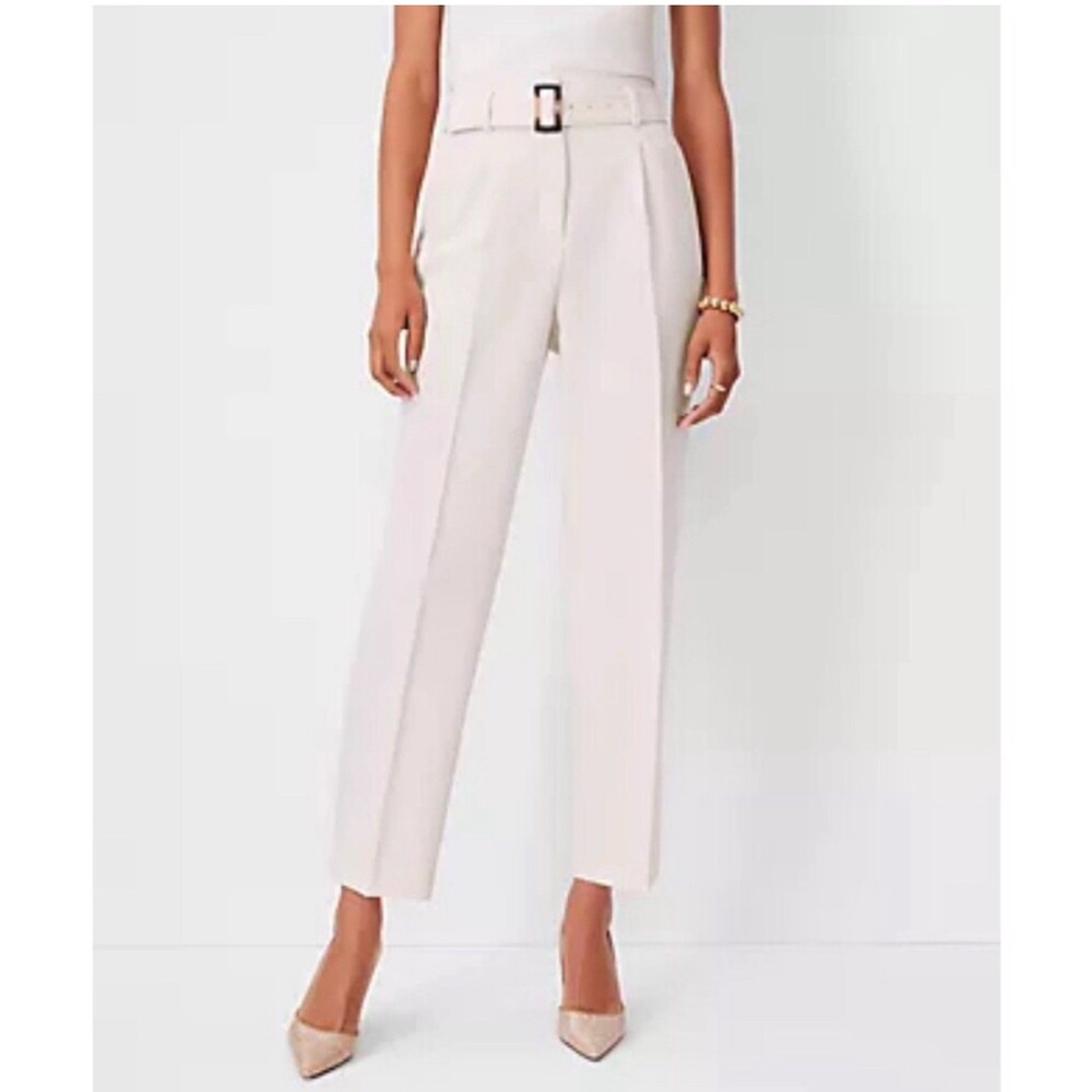 ANN TAYLOR Tailored High-Waist Cream Ankle Pants with Belt